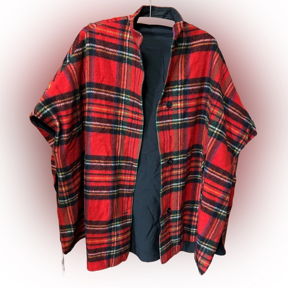 Reversible Vintage plaid wool cape coat